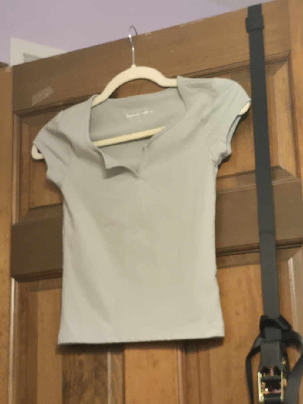 Light Gray Green Notch-Neck Cap Sleeve Top